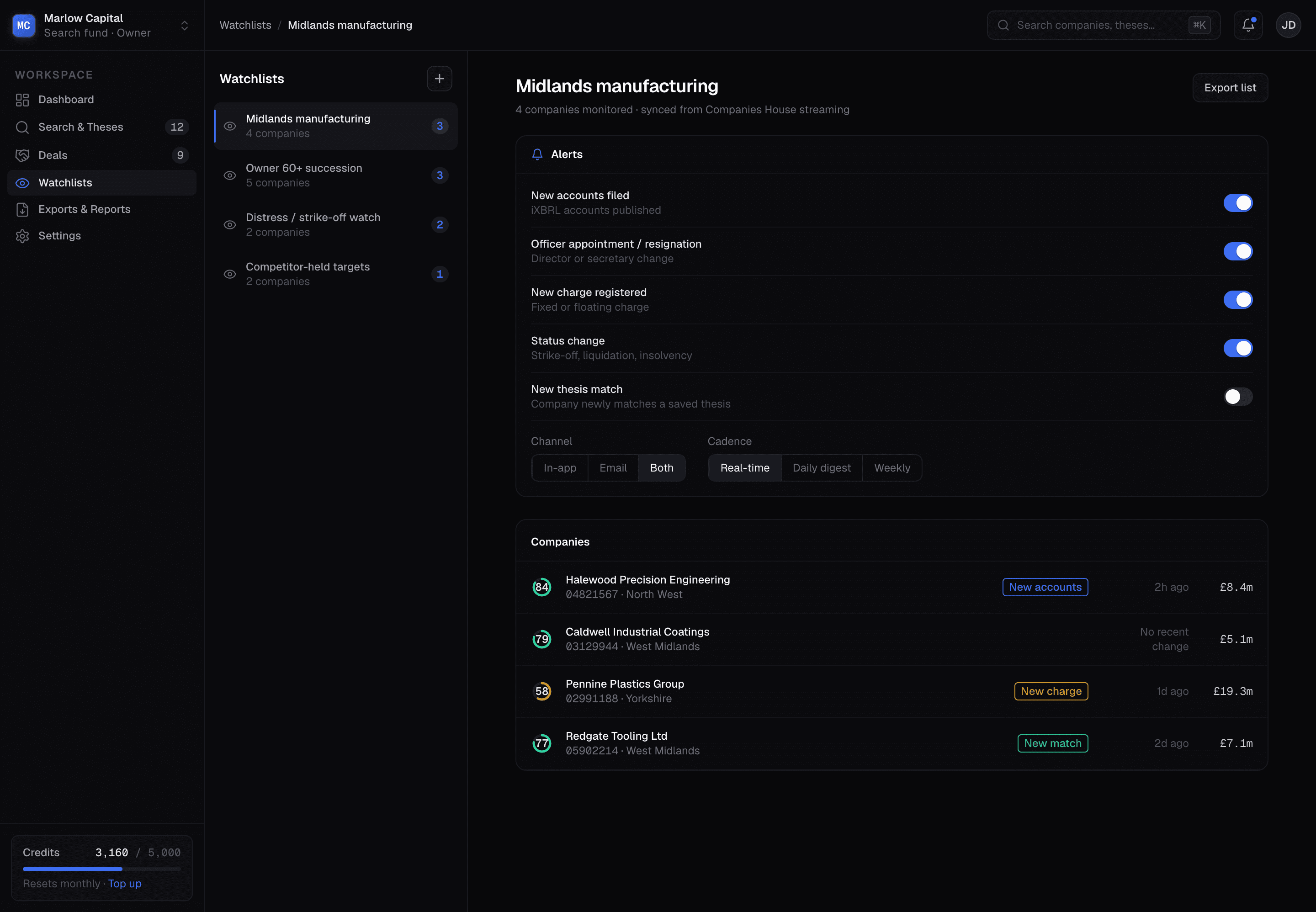 Telltale watchlists and alert rules