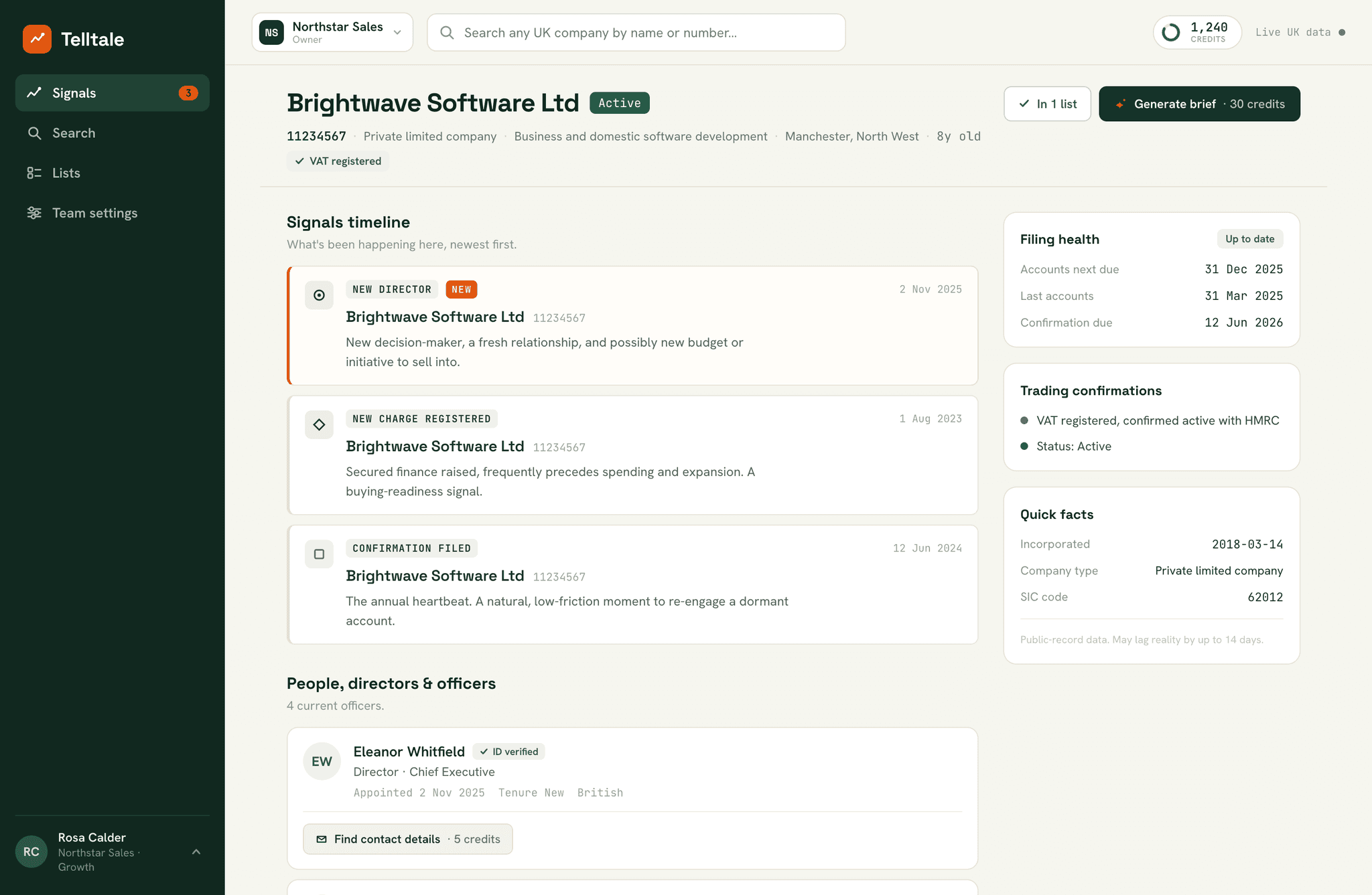 The Telltale company profile with signals timeline, filings and financial health